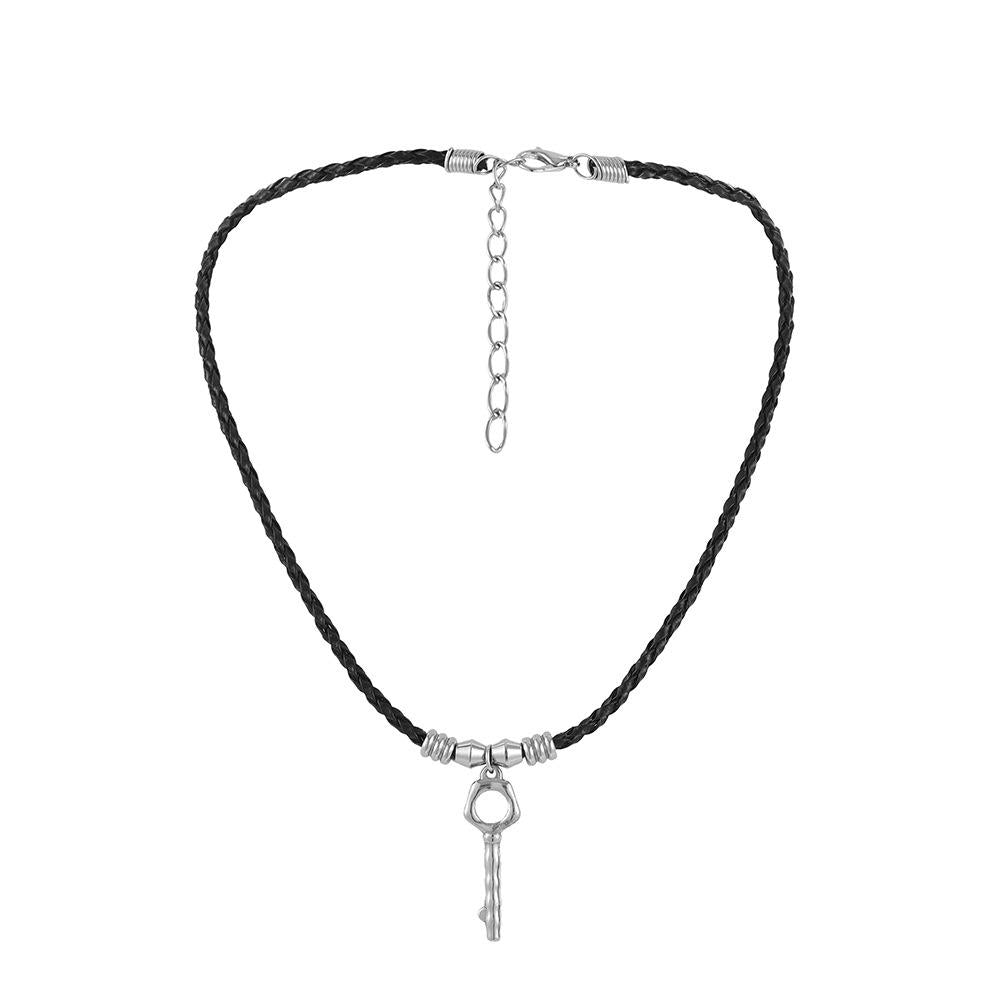 Fashion men's trend stainless steel key pendant leather rope necklace personality literary simple necklace