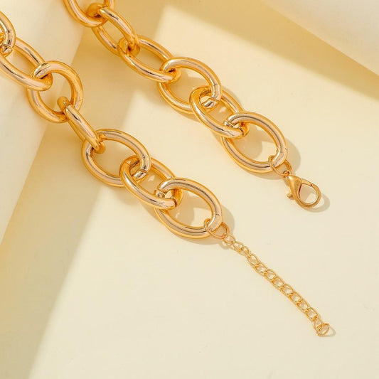 Hip-hop thick chain simple O-shaped aluminum chain exaggerated collarbone necklace ins fashion all-match necklace