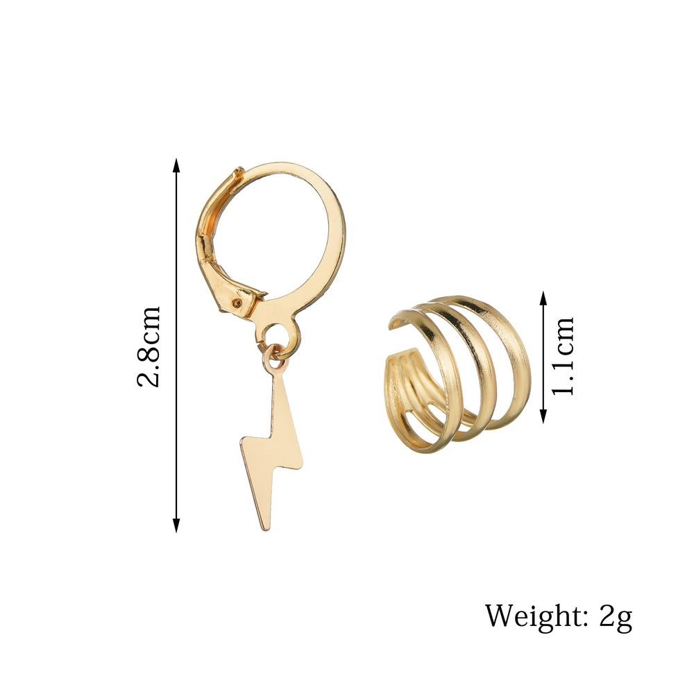 Accessories Metal Small Lightning Round Buckle Earrings Punk Ear Clip Two-Piece Jewelry