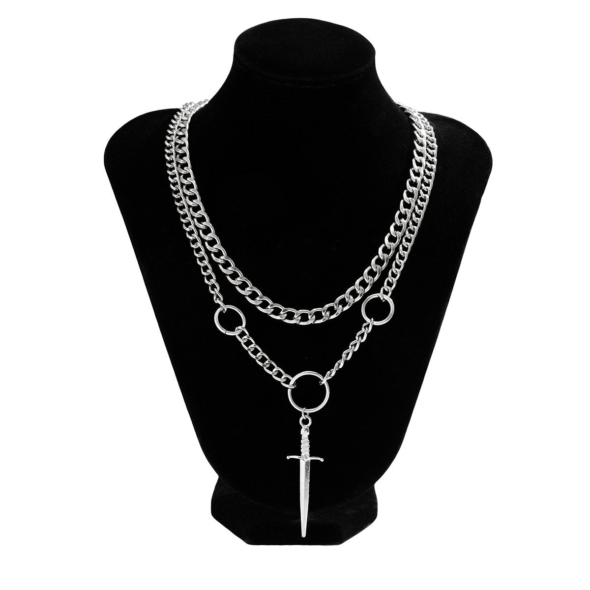 Jewelry personalized metal sword-shaped pendant necklace female hip-hop punk ring chain double necklace