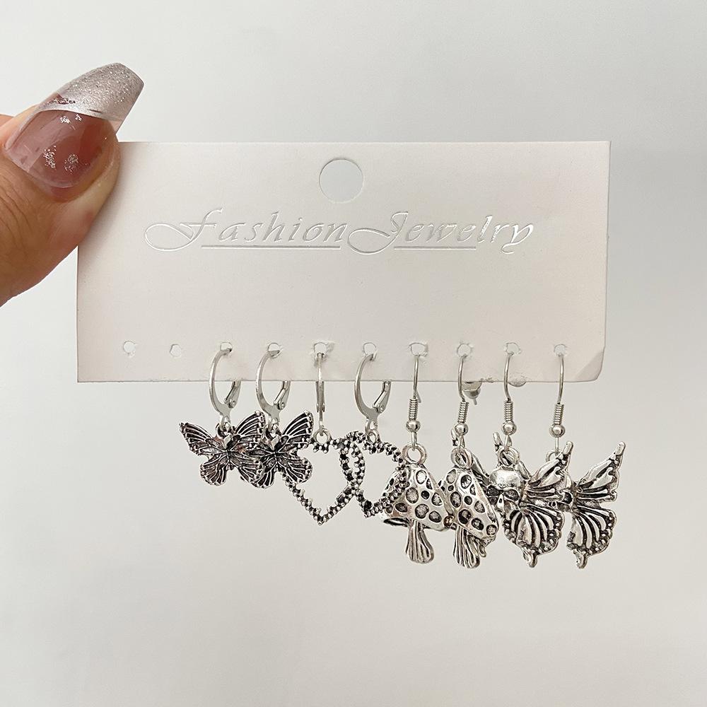 Ins Love Butterfly Earrings Set Female Retro Creative Snake Sword Mushroom Earrings Halloween Earrings