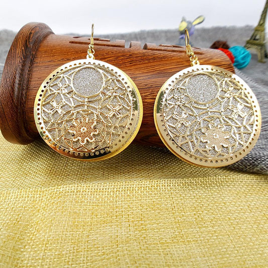 Round Double Hollow Frosted Earrings Earrings Alloy Earhooks Fashion Creative Earrings