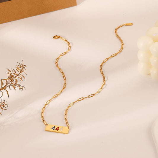 Niche fashion simple personality stainless steel angel number 444 color dripping oil square brand necklace female