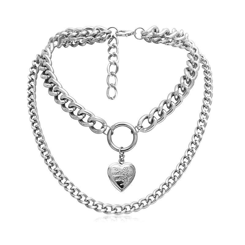 Heart Pendant Necklace Double Ring Women's Jewelry Necklace Retro Creative Accessories