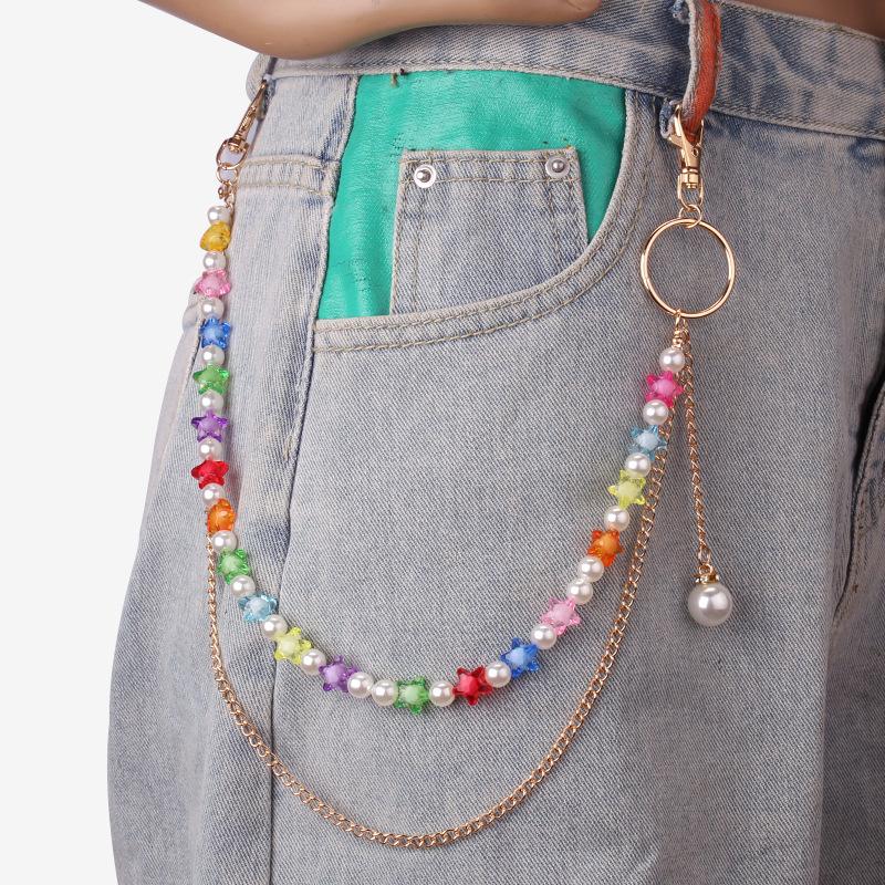 Belt Punk Pants Chain Resin Butterfly Pearl Decoration Jeans Versatile Simple