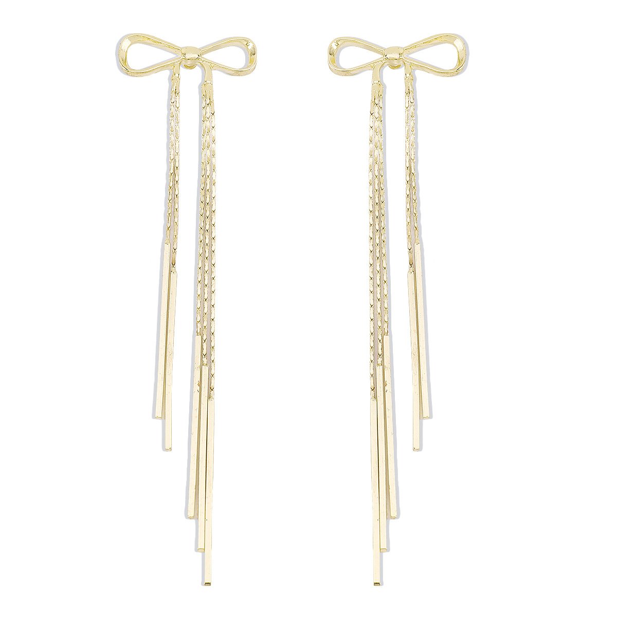 E1542 Jewelry Bow Knot Tassel Long Earrings Temperament Sweet Internet Celebrity Cold Earrings