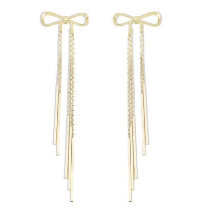 E1542 Jewelry Bow Knot Tassel Long Earrings Temperament Sweet Internet Celebrity Cold Earrings