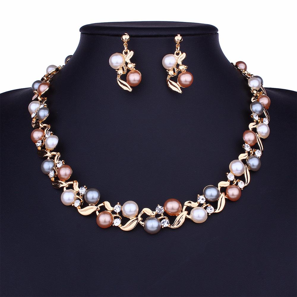 2 Imitation Pearl Necklace Earrings Set Lady Temperament Versatile Jewelry Set