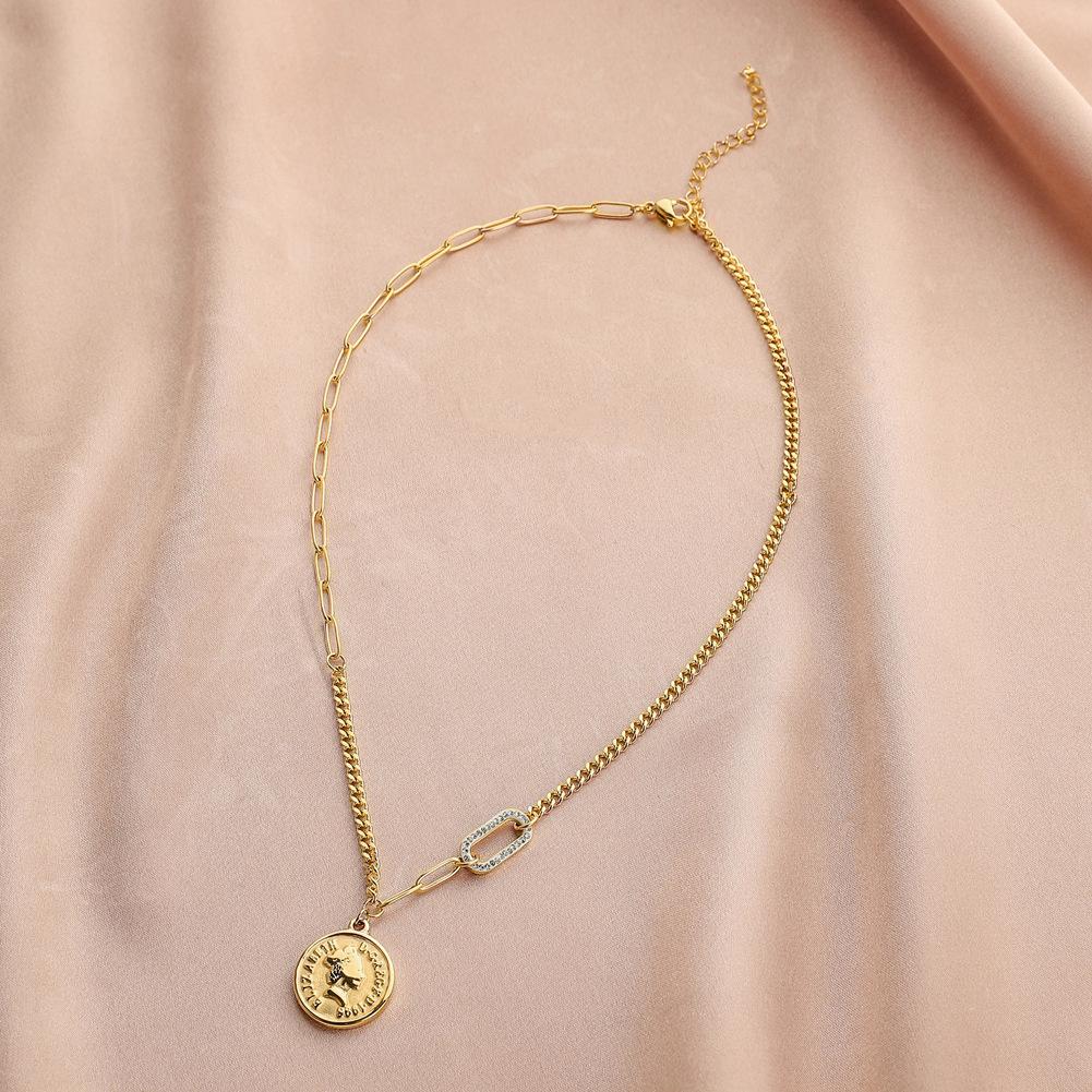 Creative ancient Roman portrait digital coin stainless steel titanium steel pendant necklace personality diamond clavicle chain female
