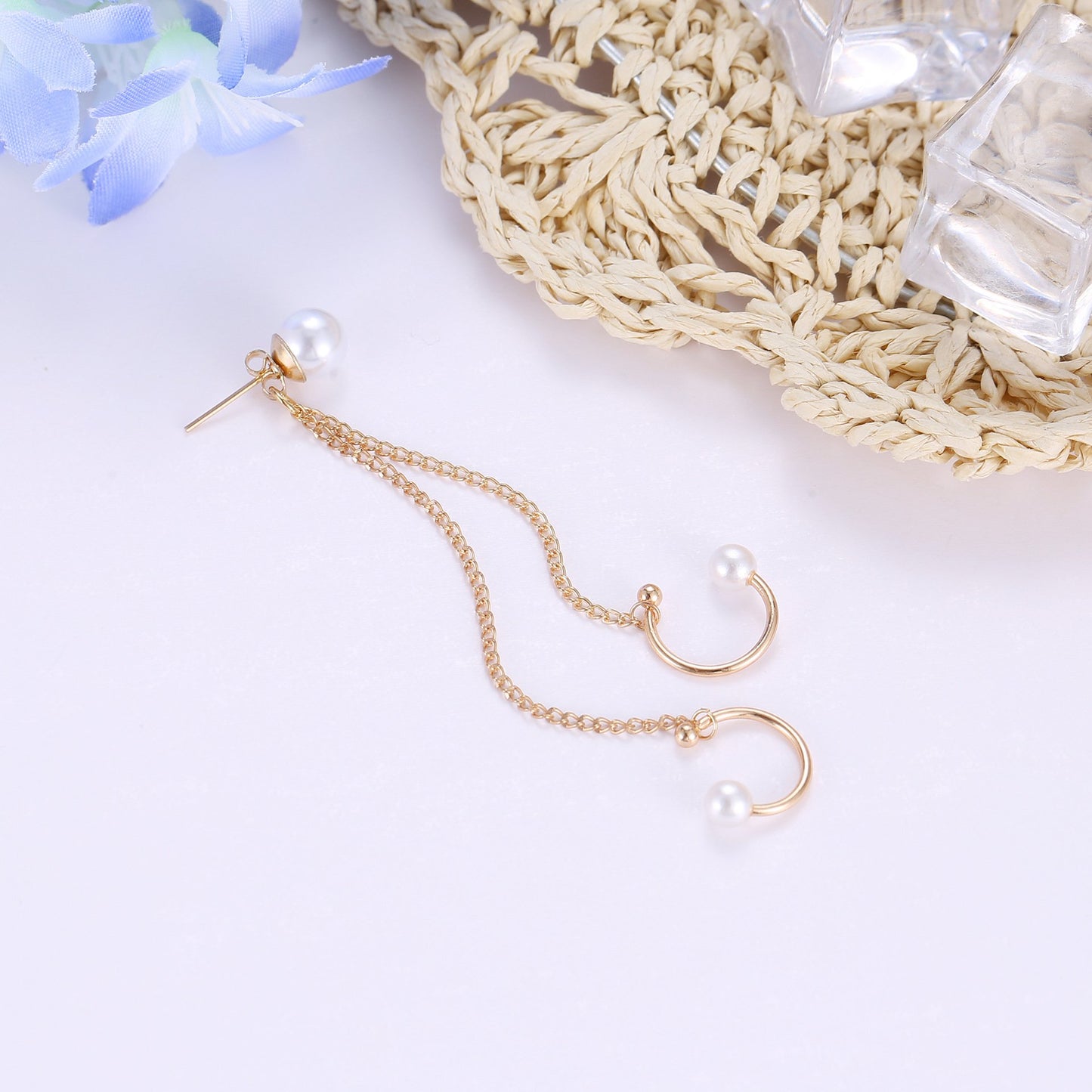 Personality fashion celebrity pearl ear bone clip ear buckle ear clip tassel chain single ear stud earrings female