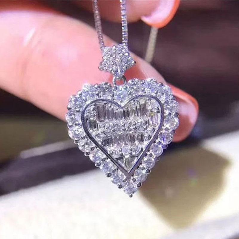Fashion Women Heart Shape Diamond Pendant Earrings Necklace Head Jewelry Set Jewelry