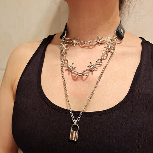 Necklace Jewelry Retro Punk Multilayer Leather Collar Thorn Thorn Necklace Street Trendy Accessories