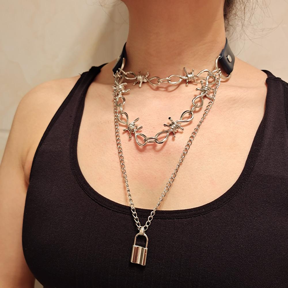 Necklace Jewelry Retro Punk Multilayer Leather Collar Thorn Thorn Necklace Street Trendy Accessories