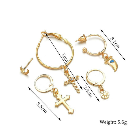 Accessories Fashion Personality Street Shooting Jesus Bible Ear Piercing Ear Clip Women's Earrings Combination Set 5 Pieces