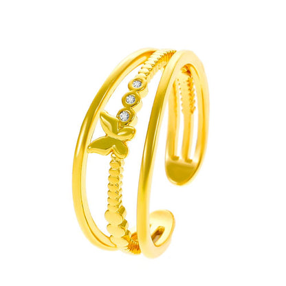 ins simple butterfly ring female fashion personality metal geometric opening index finger ring hollow three-layer ring