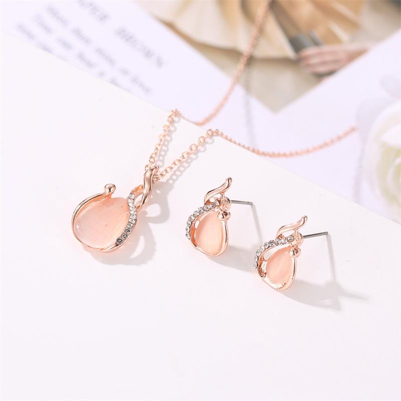 Jewelry Set Small Fresh Crystal Opal Bridal Set Necklace Earrings Simple Two-piece Set