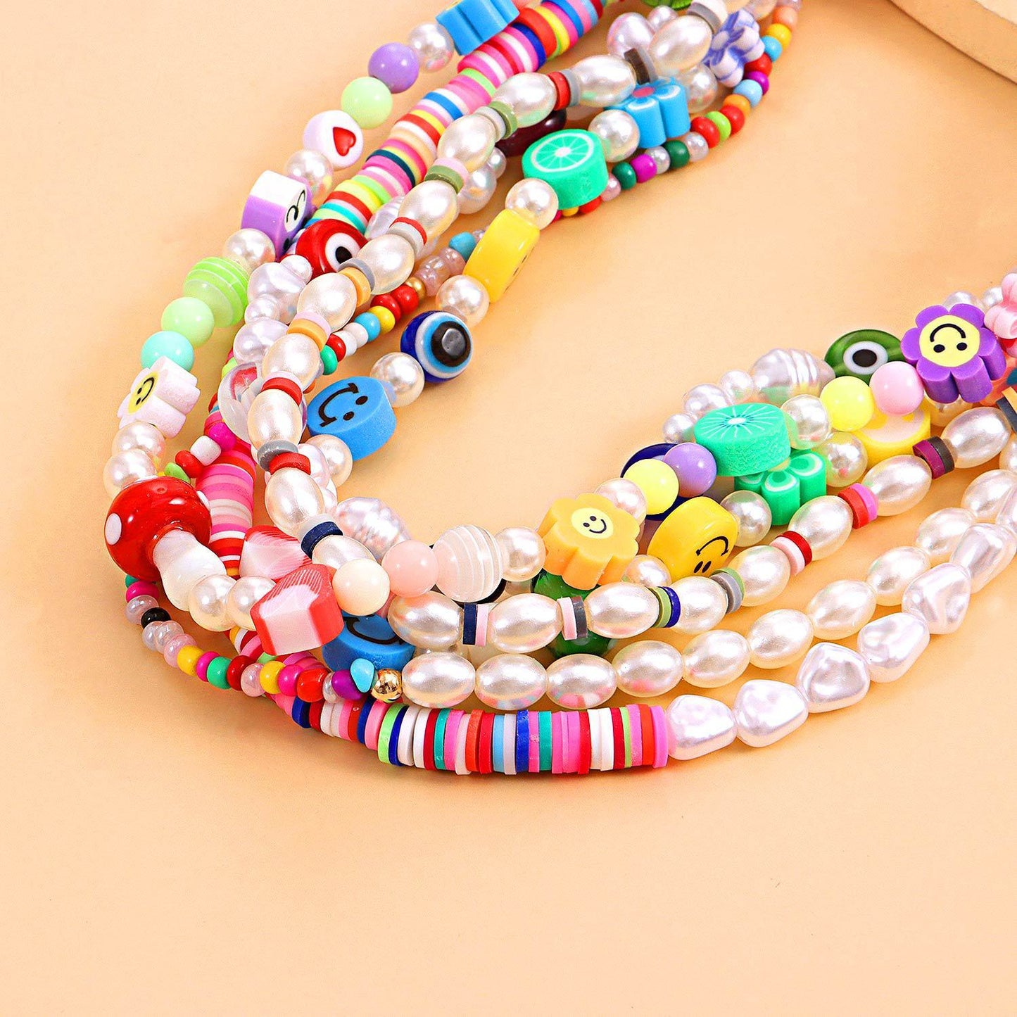 Jewelry multi-element soft pottery resin pearl necklace choker set necklace