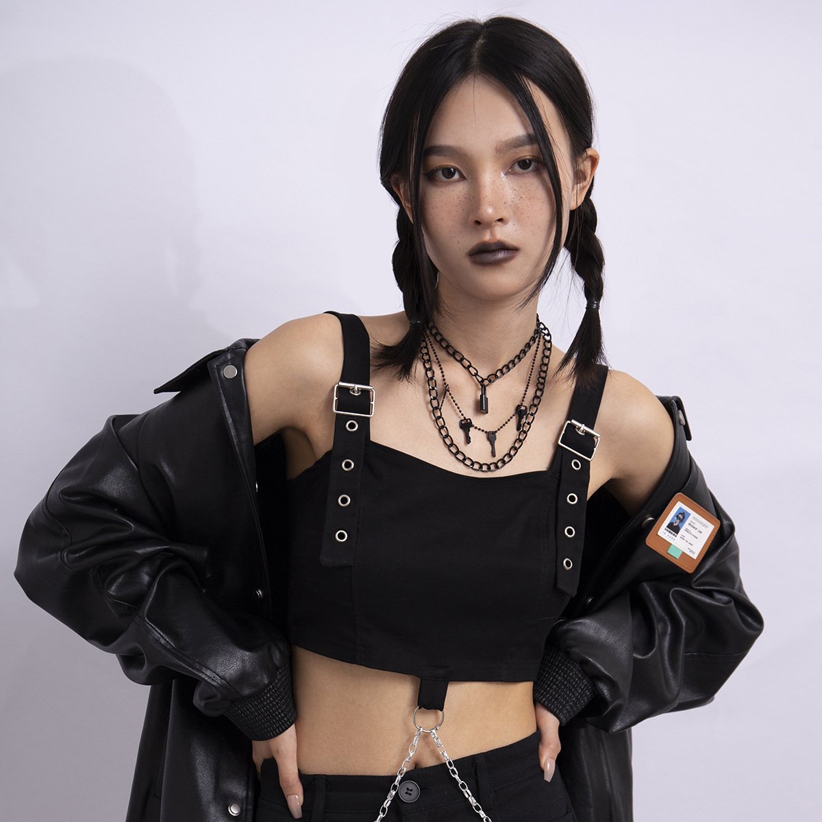Jewelry personality gender pin metal sweet cool chain necklace retro lock key multi-layer necklace female