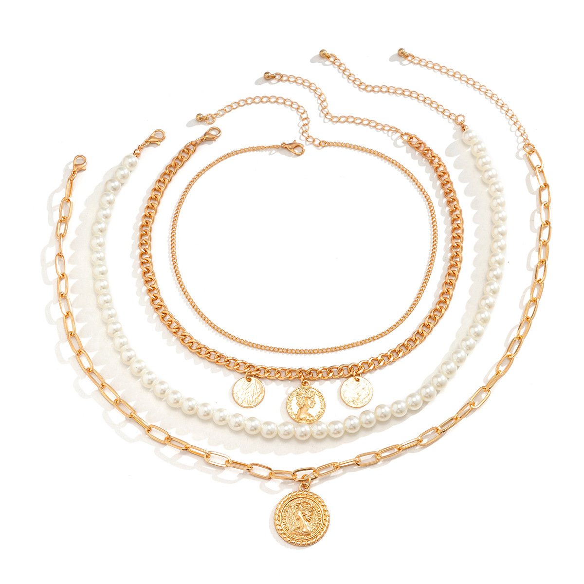 Jewelry temperament imitation pearl portrait multi-layer tassel necklace female retro beaded chain necklace