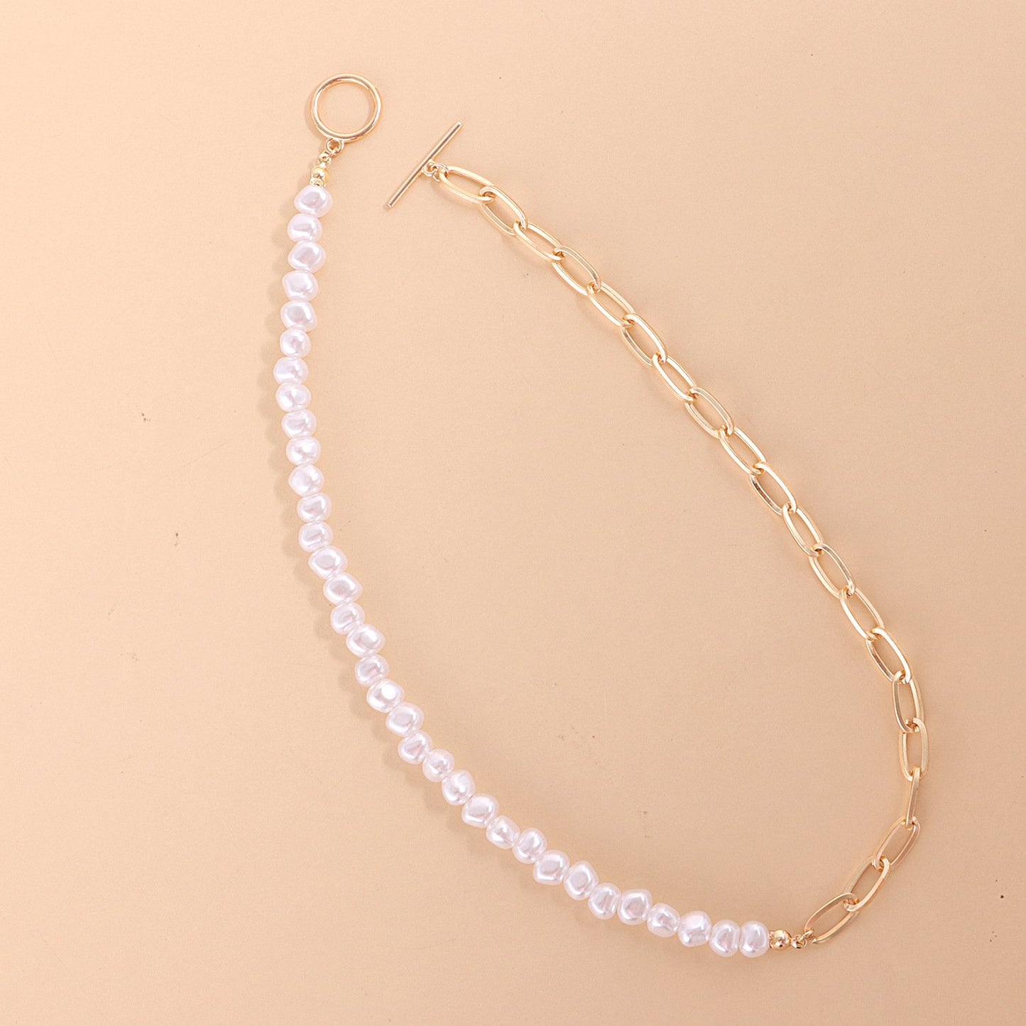 Jewelry Fashion Trendy OT Buckle Shaped Pearl Necklace Women's Geometric Simple Small Hole Chain Necklace