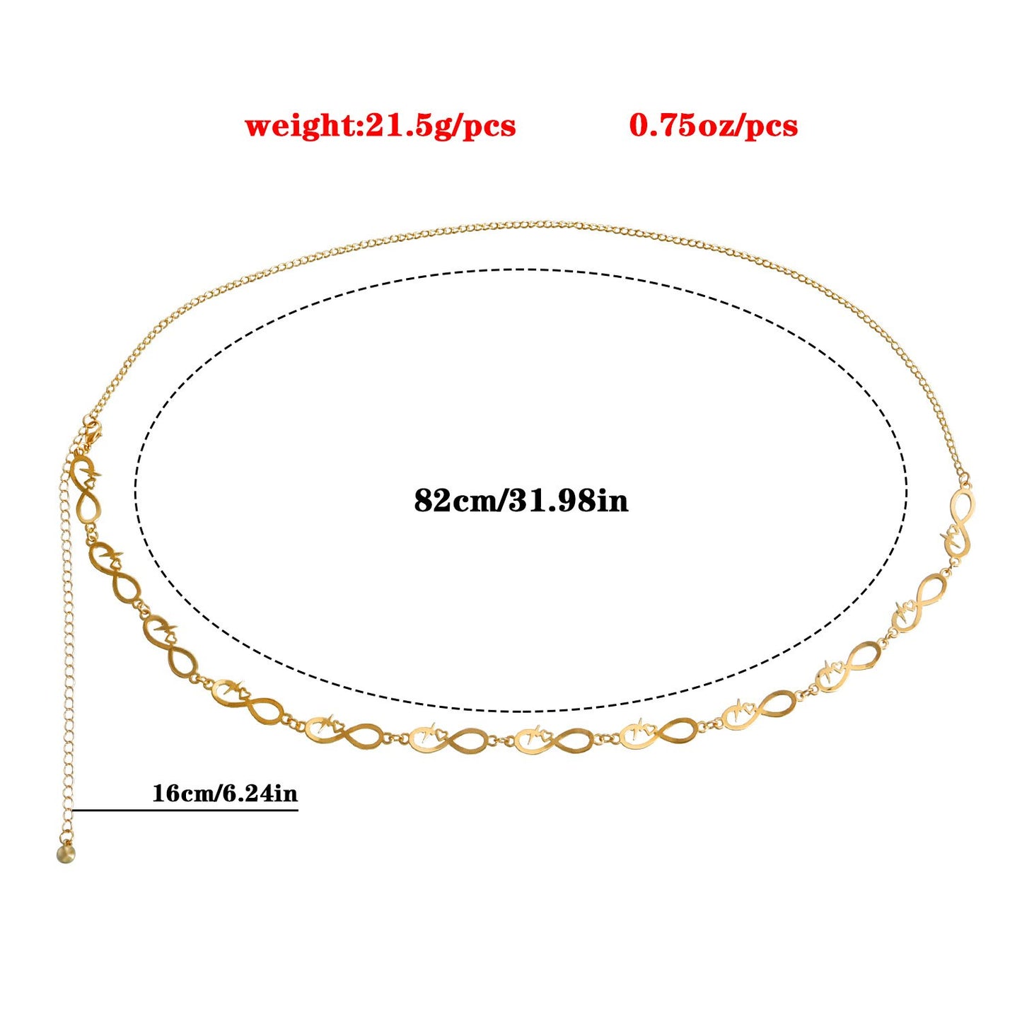 Jewelry punk splicing heart 8 character waist chain female fashion body chain accessories waistchain