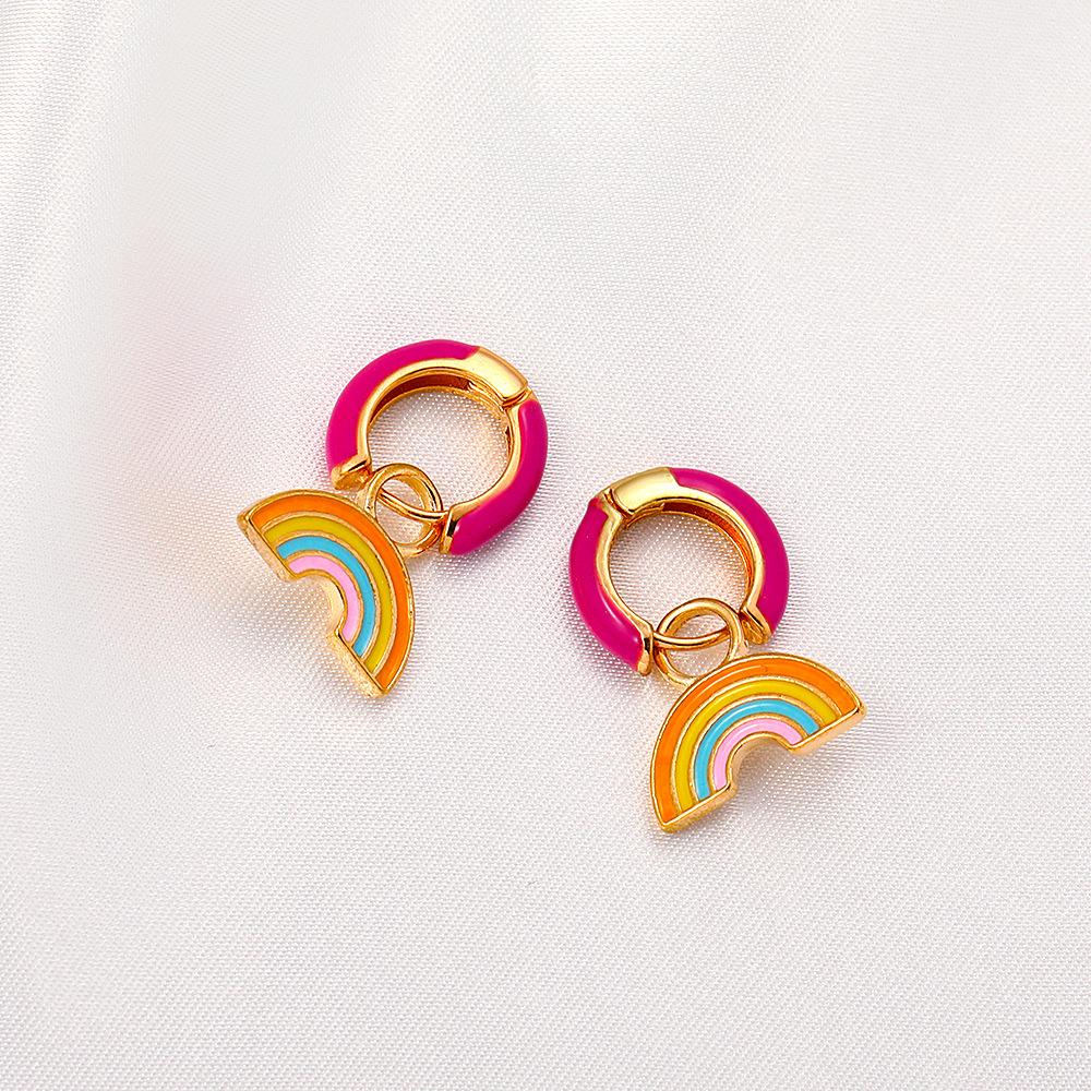 Retro temperament color earrings ins cute rainbow earrings earrings simple alloy dripping oil earrings