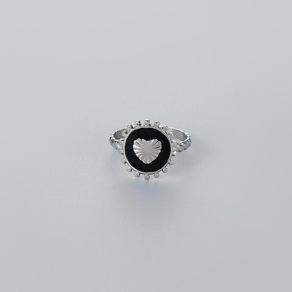 Fashion simple personality stainless steel drop oil love ring coin shield open ring live mouth ring versatile