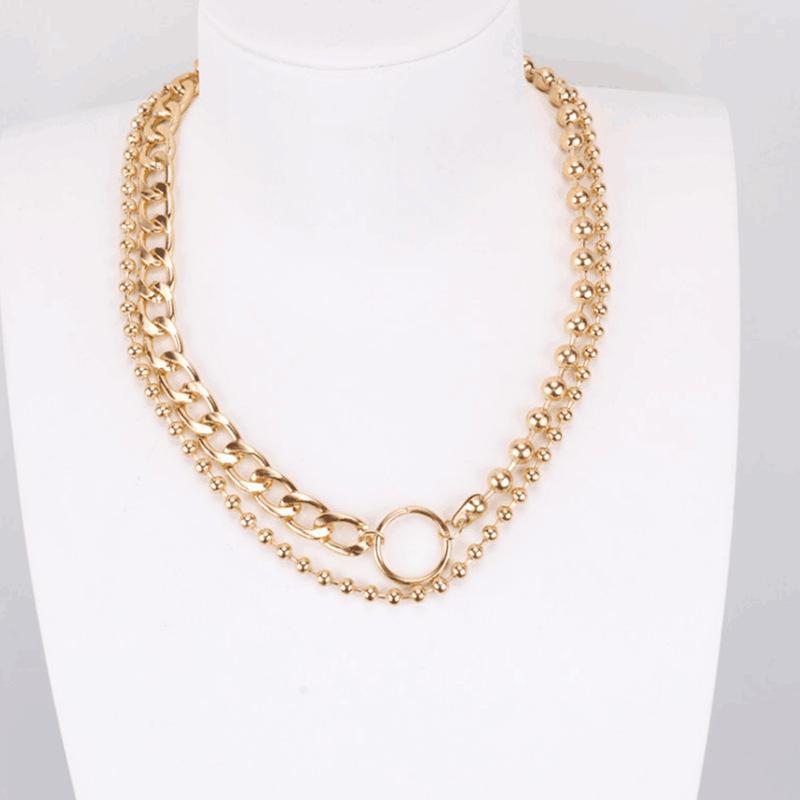 Jewelry Versatile Set Beads Handmade Necklace Personality Asymmetric Hip-Hop Geometric Chain Necklace