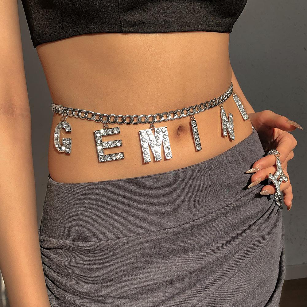 C282 Personality Diamond Body Chain Exaggerated Letter Constellation Waist Decoration Geometric Metal Creative Waist Chain