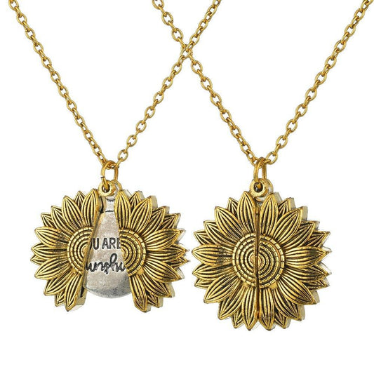 Popular necklace women's sunflower double lettering necklace alloy flower short collarbone