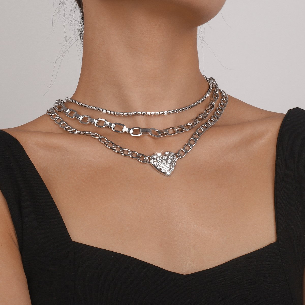 N1796 retro niche necklace stacked multi-layer claw chain love necklace chain exaggerated punk necklace