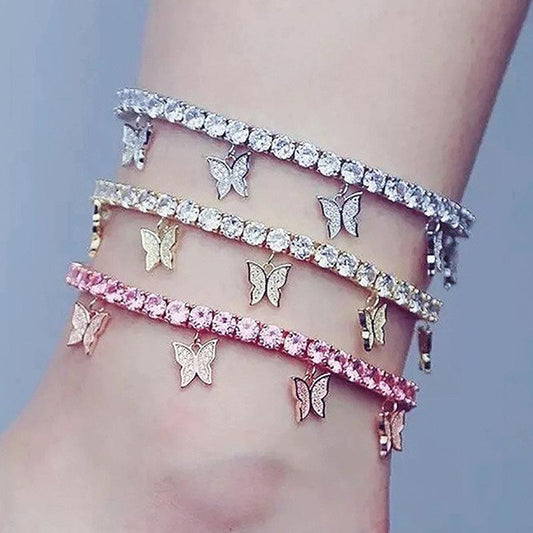 Creative Rhinestone Small Butterfly Anklet Simple Temperament Claw Chain Tassel Foot Decoration Fashion Beach Jewelry