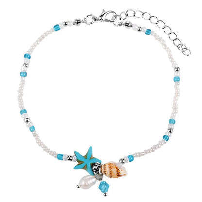 Fashion Ethnic Starfish Shell Turquoise Pearl Anklet Bohemia Beach Conch Handmade Foot Decoration