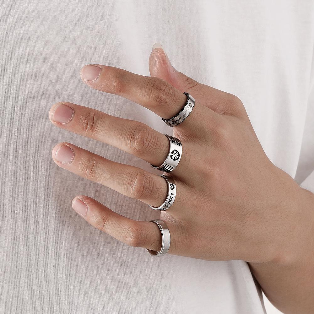 Fashion simple personality stainless steel titanium steel ring letter set ring versatile punk men's ring