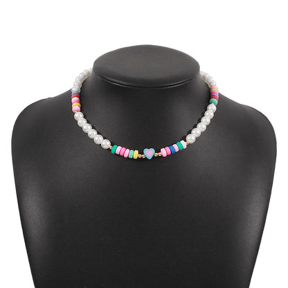 N9966 Bohemian Ethnic Necklace Imitation Pearl Soft Pottery Colorful Necklace Leisure Vacation Pendant