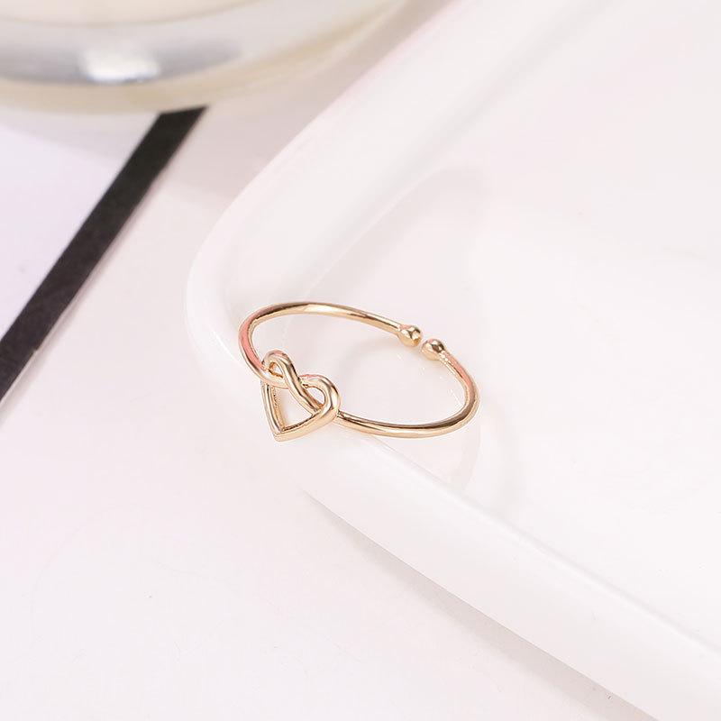 Knotted ring femininity simple hollow love opening ring peach heart heart-shaped ring