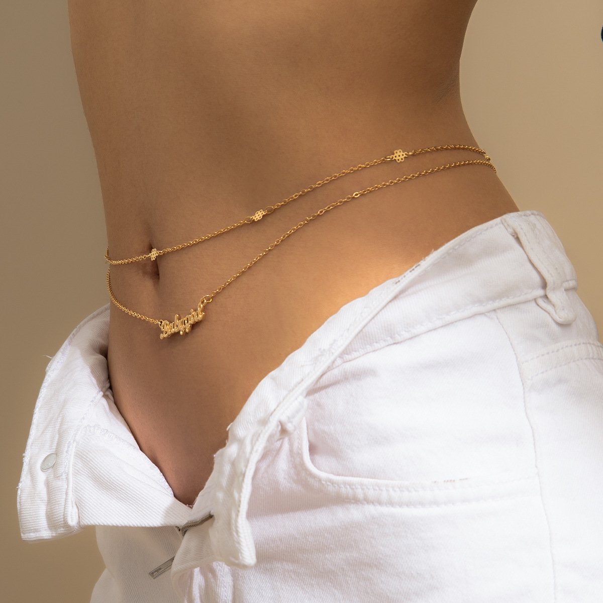 Hip Hop Simple Metal Alphabet Pendant Waist Chain Women Multilayer Sexy Fashion Thin Chain Body Chain