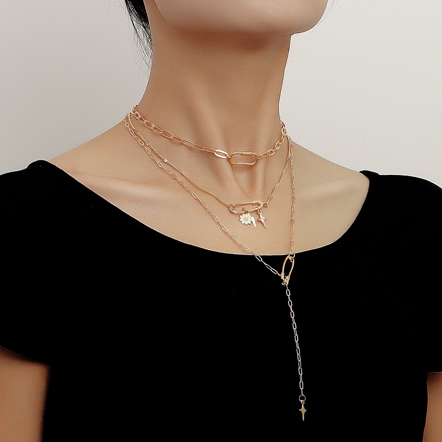 Jewelry Daisy Lightning Geometric Multilayer Necklace Sweater Chain Fashion Versatile Niche Design Necklace