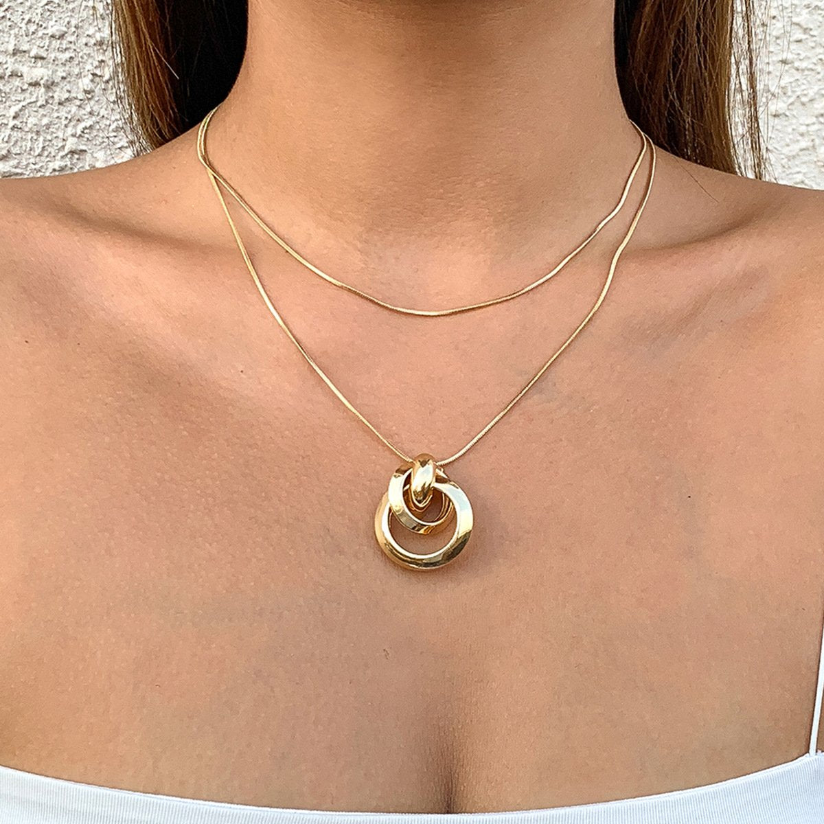 Jewelry Retro Geometric Metal Interlocking Necklace Female Simple Thin Chain Clavicle Necklace Female