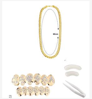 Jewelry Hip Hop Eight Gold Braces Big Gold Chain Set Fashion Personality Glossy Dentures