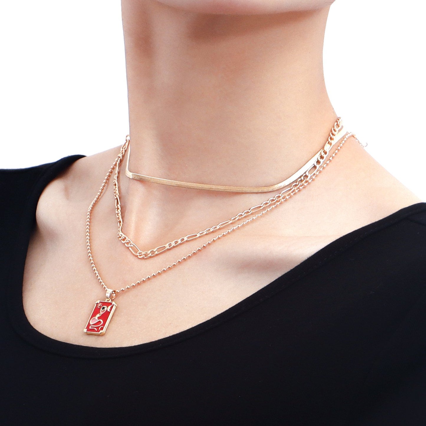 Jewelry tide color multi-layer mini snake square pendant necklace female choker
