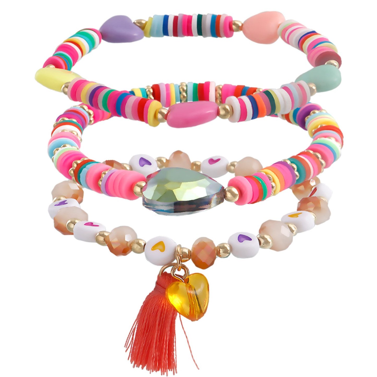 Jewelry Bohemian color soft pottery love tassel bracelet set female simple niche ins