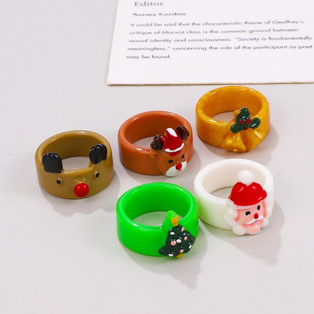 Christmas cartoon resin ring female fashion personality Santa Claus Christmas tree elk index finger ring cute ring