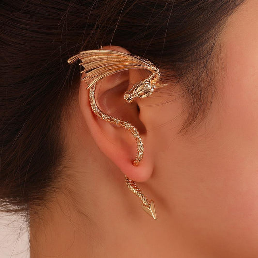 Punk flying dragon ear clip earrings fashion creative personality exaggerated dragon single old earrings