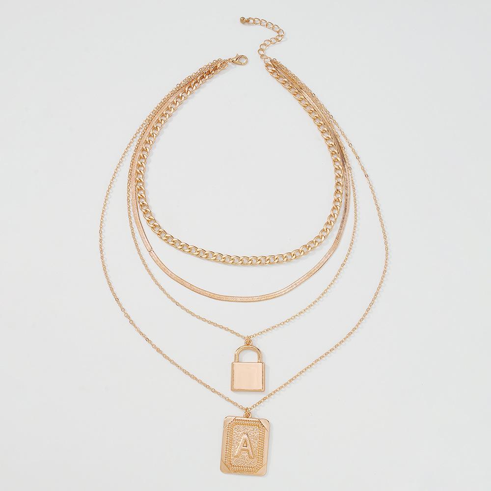 N9476 Exaggerated Letter Pendant Necklace Hip-Hop Punk Geometric Necklace Personalized Multi-layered Necklace