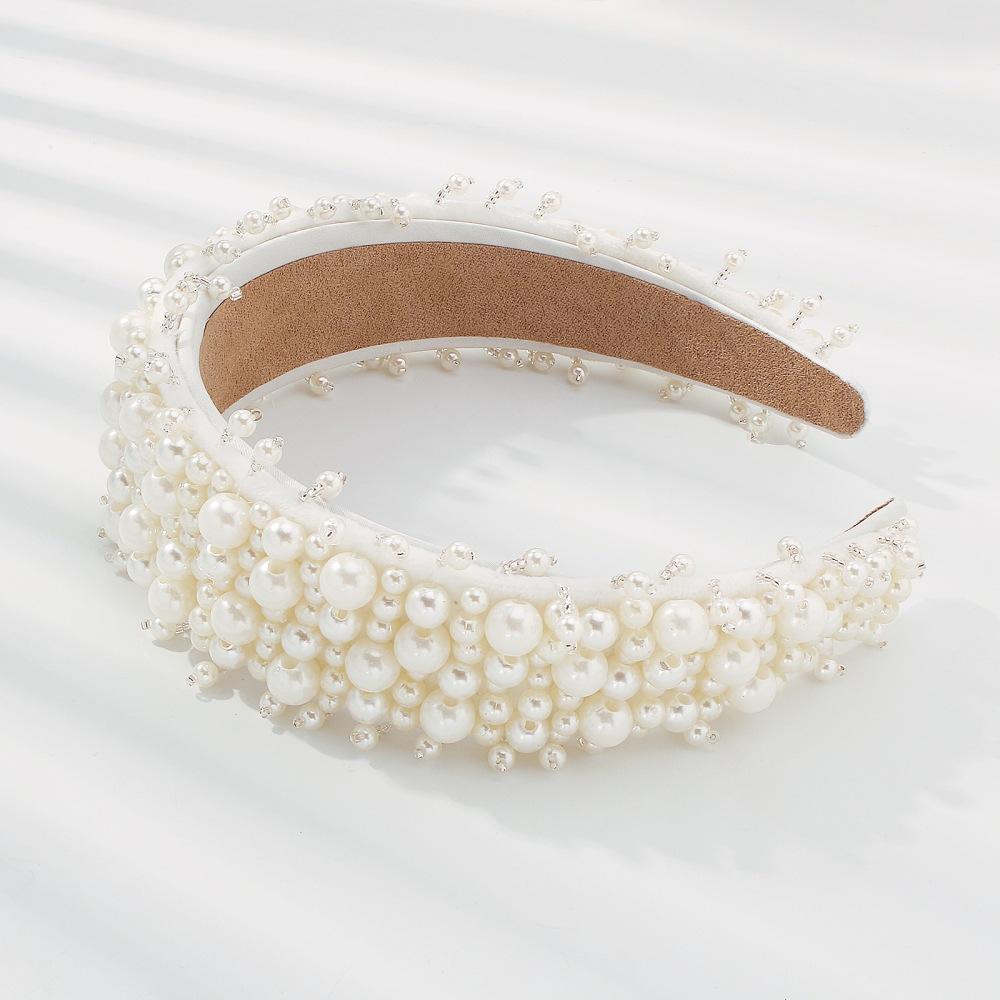 F3195 exaggerated heavy industry headband female imitation pearl temperament wide-brimmed bead headband baroque simple hair accessories