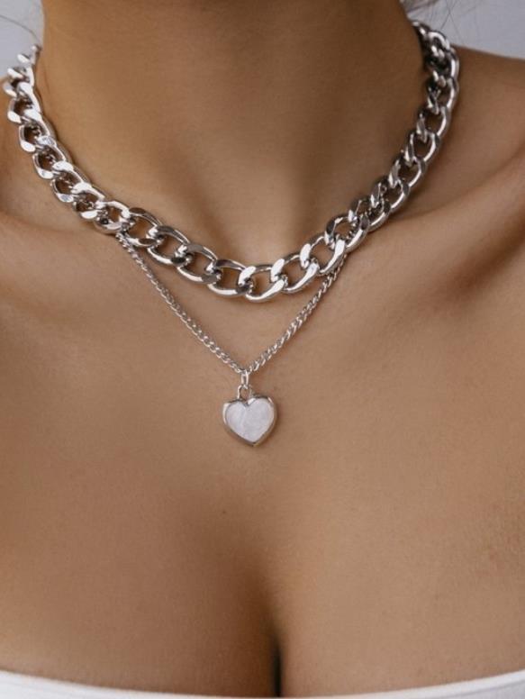 Jewelry punk double love mother-of-pearl pendant necklace female light luxury choker sweater chain