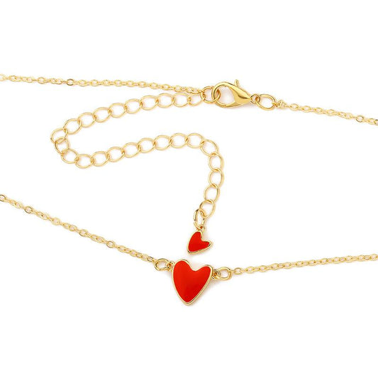 American designer JellyGirl girl heart red drip oil simple double love clavicle chain necklace