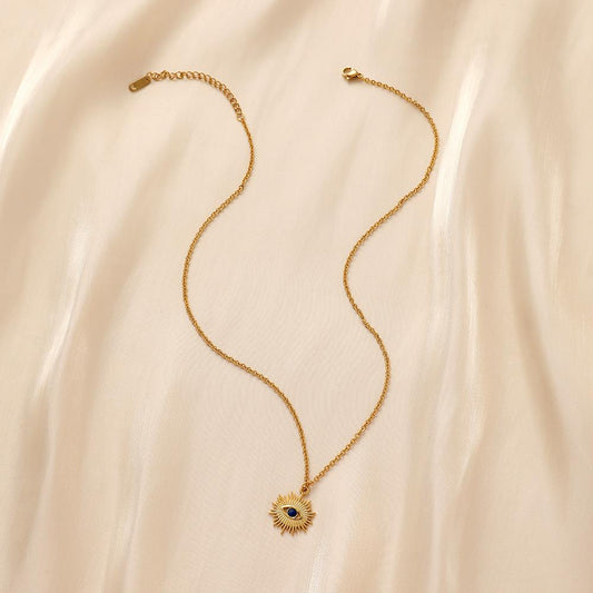 Retro Delicate Independent Design Ladies Fashion Simple Stainless Steel Gold Retro Eyes Sun Choker Necklace