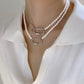 Jewelry Frosty Metal Chain Ring Necklace Female Retro Simple Imitation Pearl Beaded Necklace